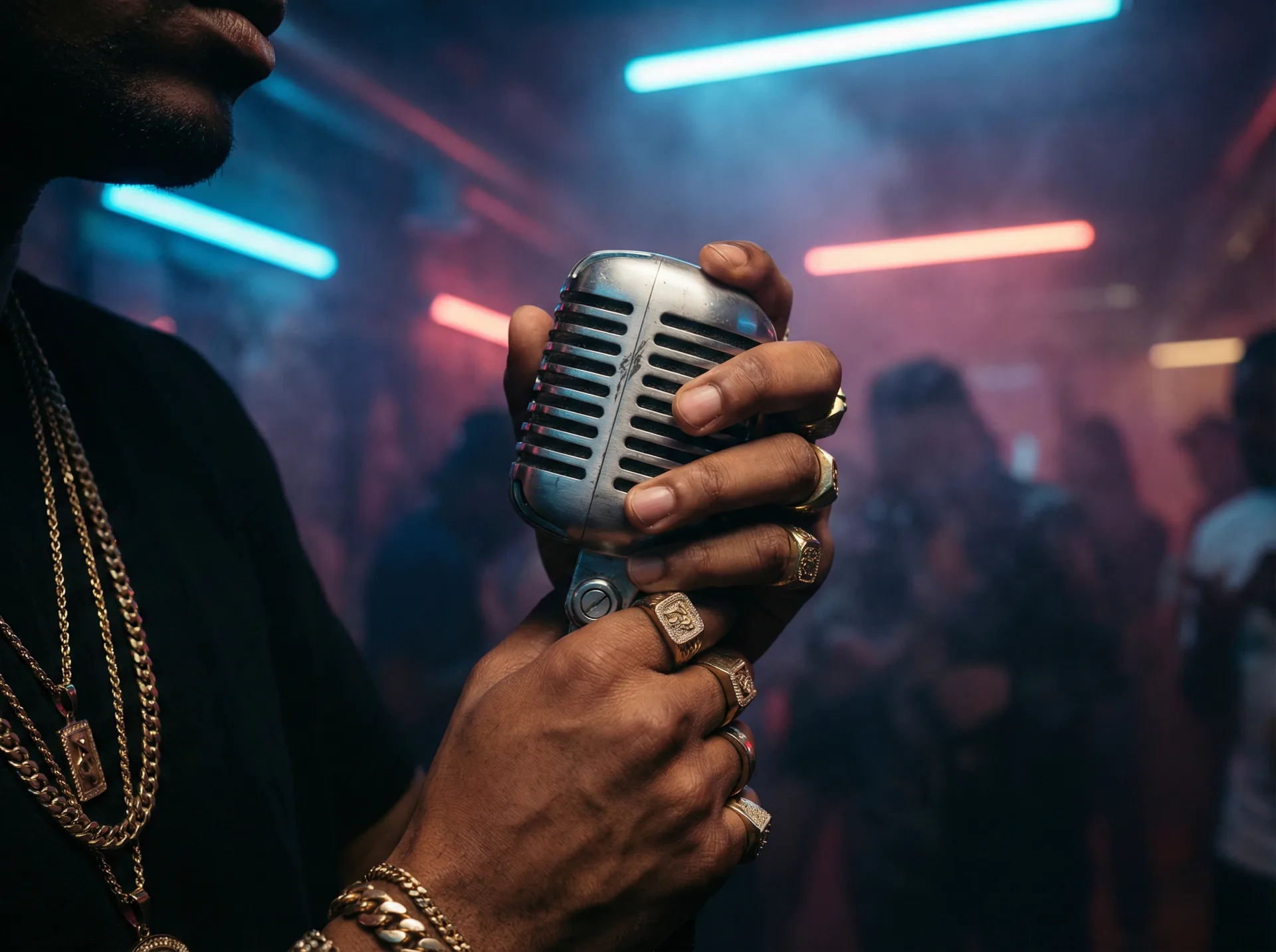 漫蛙漫画(网页直接入口) - 说唱歌手手持麦克风特写